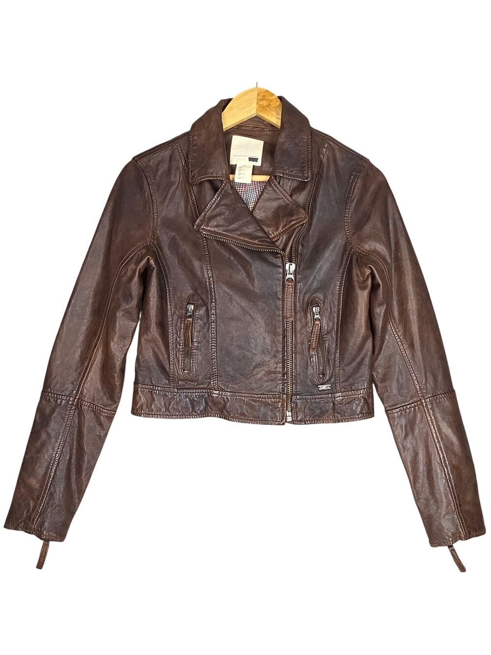 LEVI’S WOMEN'S BROWN PREMIUM LAMB LEATHER JACKET – RARE – ZIP CUFFS – SIZE S
